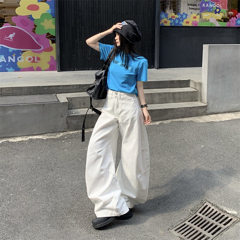 复古水洗设计感磨白廊形弯刀牛仔裤夏季男女宽松长裤子YD9001-P65,男装牛仔裤,星座509