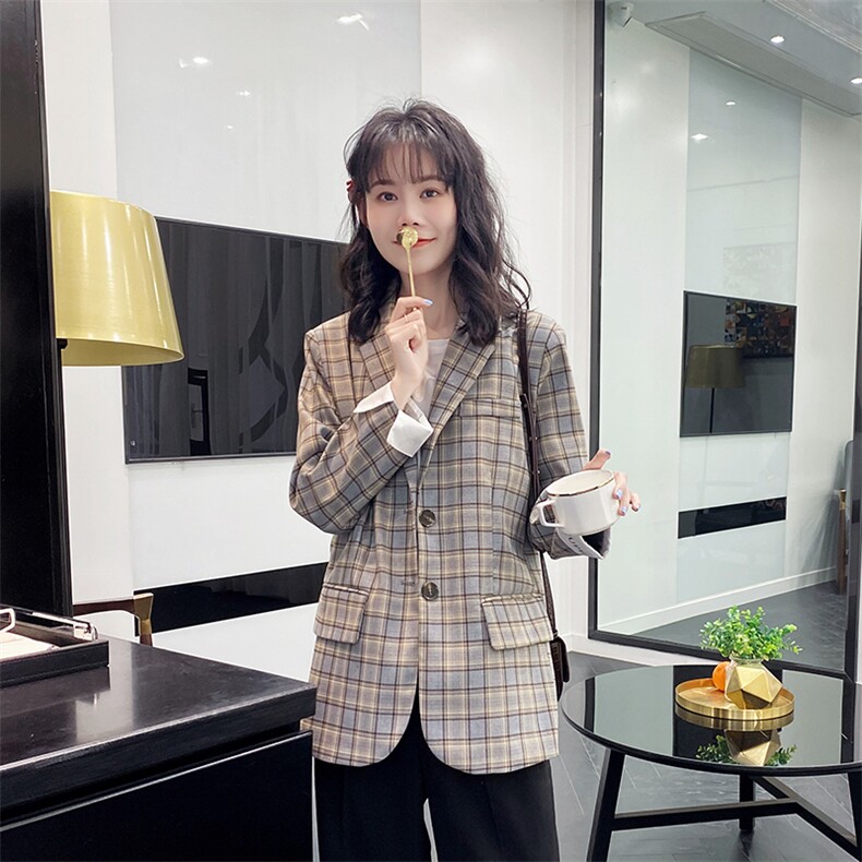 【现货】2021春秋装新款英伦风格子西装166-XZ03P95控158,女装西装,茜茜公主