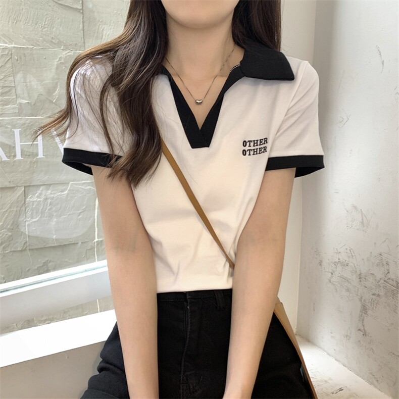【抖音直播品质】短款辣妹纯欲修身polo领短袖t恤ZT8773-P39,女装T恤,电商B245