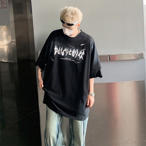 做旧字母短袖T恤男 美式扎染破洞情侣短袖体恤XZ514-2-202446-P58图片