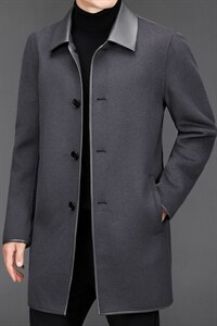 毛呢大衣男爸爸装春秋季中老年人夹克风衣中长款翻领中年休闲外套图片