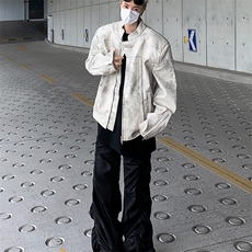 立领高级感机车皮衣男春秋短款垫肩夹克宽松飞行外套潮牌，男装夹克，星座1013