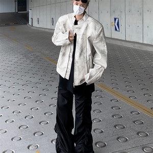 立领高级感机车皮衣男春秋短款垫肩夹克宽松飞行外套潮牌,158穿衣打扮搭配图片