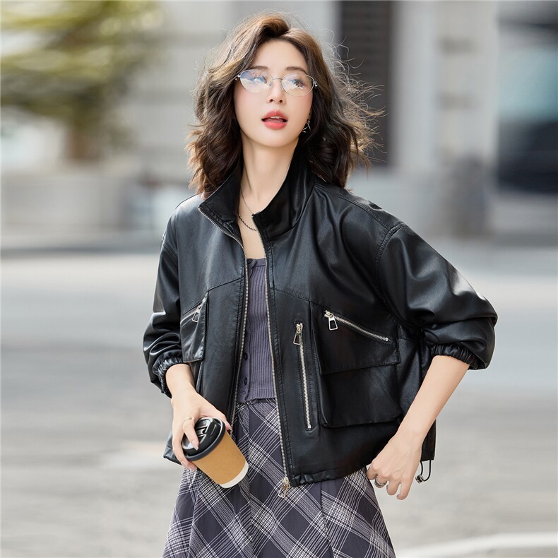 【秋季新款】大量现货欧美复古短款皮衣外套P-115，女装皮衣，简古