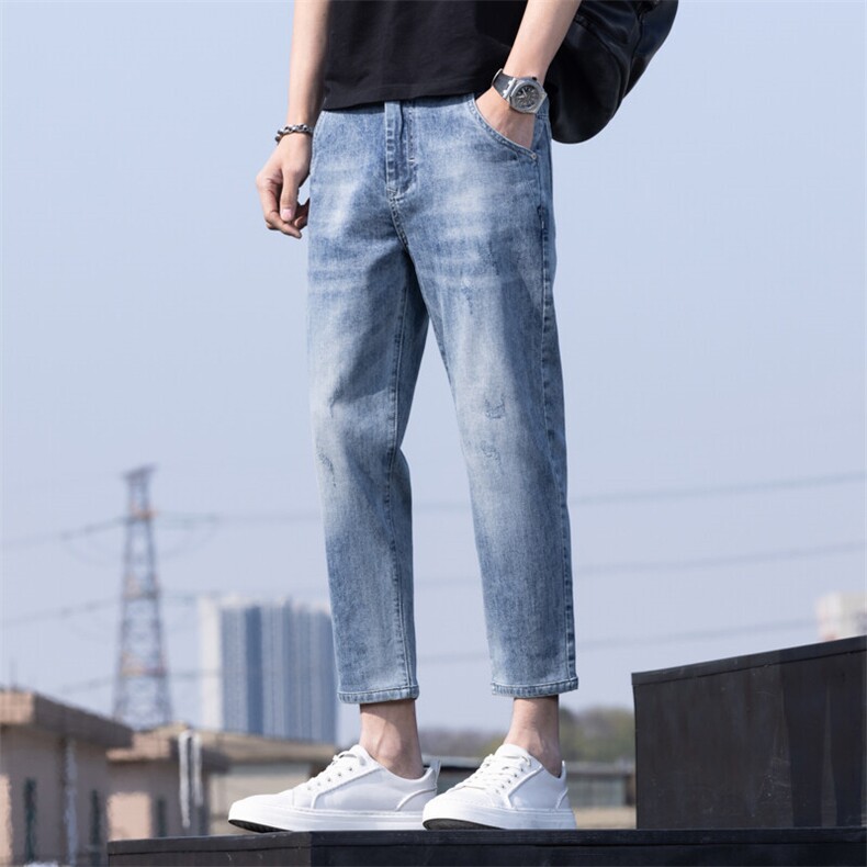 特P45无差价韩版百搭弹力修身小脚弹力浅色九分牛仔裤男K320,男装牛仔裤,星座1006-1
