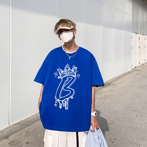 港风 夏季字母图案创意印花 重磅落肩袖 短袖t恤XZ514-2-1298-P28图片