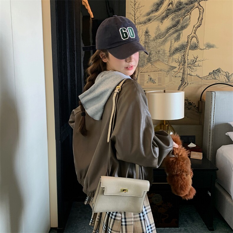 美式复古短款皮衣外套女2024秋季新款做旧减龄小个子炸街夹克上衣,女装皮衣,浙宝285（原212）