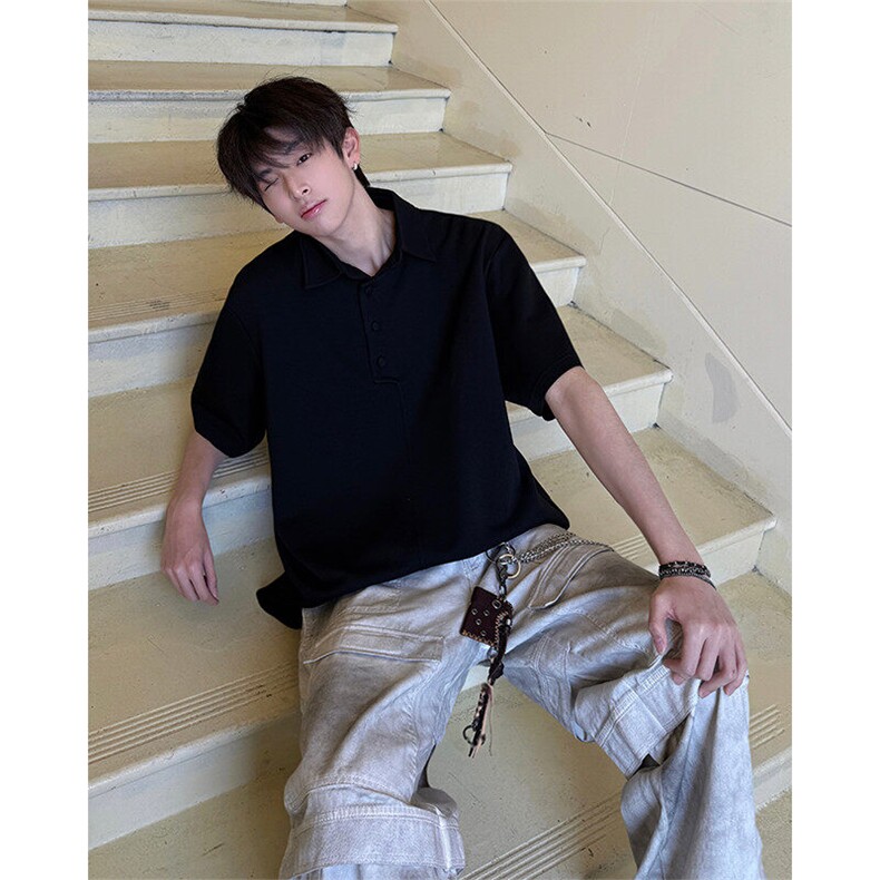 Polo西装翻领小众休闲时尚上衣短袖T恤简约宽松韩版时尚短袖P45,男装T恤,电商B319
