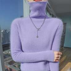 秋冬季新款舒适时尚百搭堆堆领貂绒衫，女装针织衫/毛衣，冬贝尔貂绒