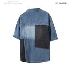 牛仔衬衫夏季薄款韩版潮流短袖衬衣港风百搭宽松XJ1011P52，男装衬衫，星座1013-1