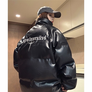 EQ345 鳄鱼PU皮棉衣外套男女情侣装冬季加厚面包服2024新款图片