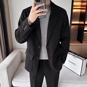 垂感宽松秋季男士休闲小西装外套百搭潮流单西毛呢新款西服上衣图片