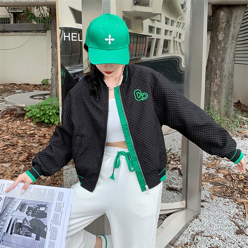 【现货新品】短款棒球服外套女2025秋季刺绣拼接时尚夹克休闲上衣,女装短外套,美沁