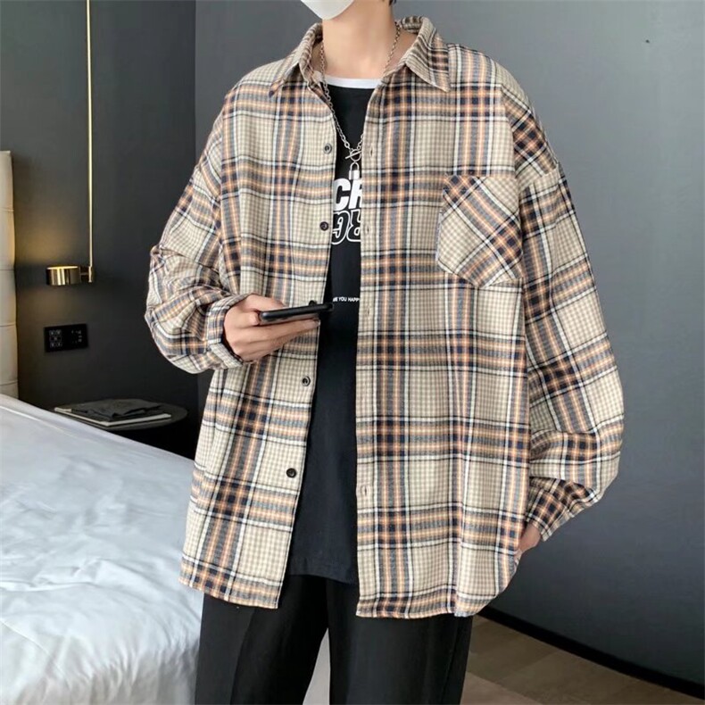 长袖衬衫男港风日系格子衬衫K001P38,男装衬衫,星座1116-2