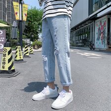 仔裤男士破洞夏季薄款韩版潮流潮牌九分宽松直筒长裤子7160，男装牛仔裤，电商A318