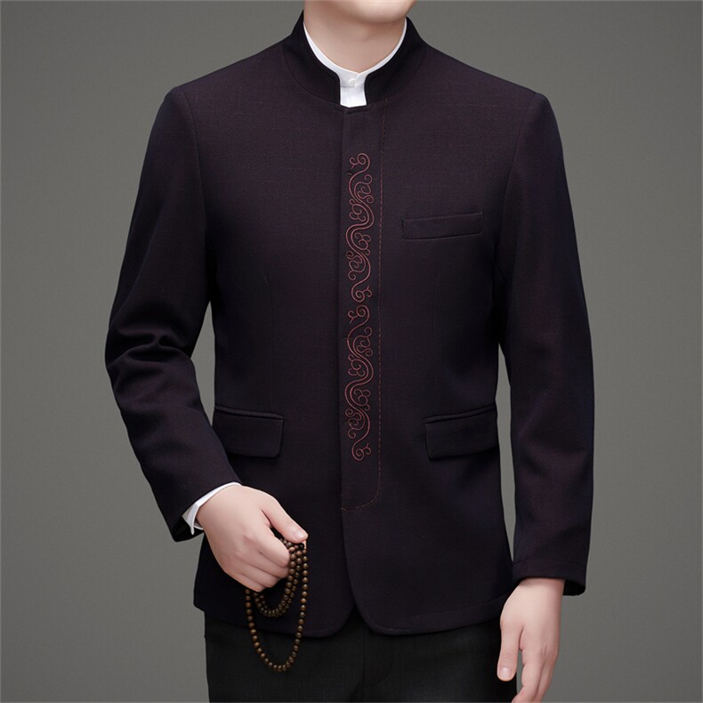 新款高品质中山装西服外套男士中年风新中式休闲西服唐装,男装西服,钱塘723