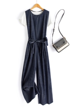 2025年新款夏季减龄一整套韩系绝美穿搭洋气t恤阔腿连体裤，女装连体裤，水衣源