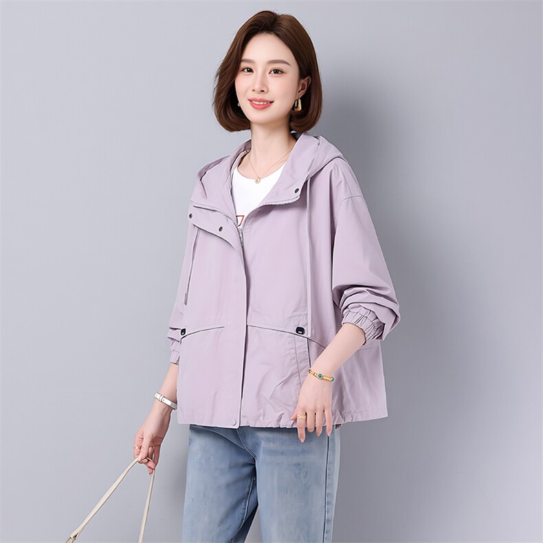 2026年开春新款宽松大码纯棉百搭休闲款大码女装长袖连帽款2608，女装风衣，秋牧寒烟