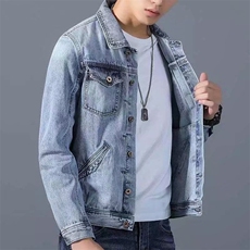 蓝色工装牛仔外套男款潮牌拼接多口袋宽松休闲夹克上衣H1105P52，男装工装外套，星座1112-1
