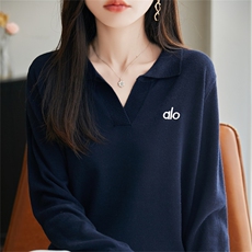 POLO领精纺羊毛衫针织毛衣女春秋新款字母刺绣上衣宽松休闲打底衫，女装针织衫/毛衣，菲奥羊绒