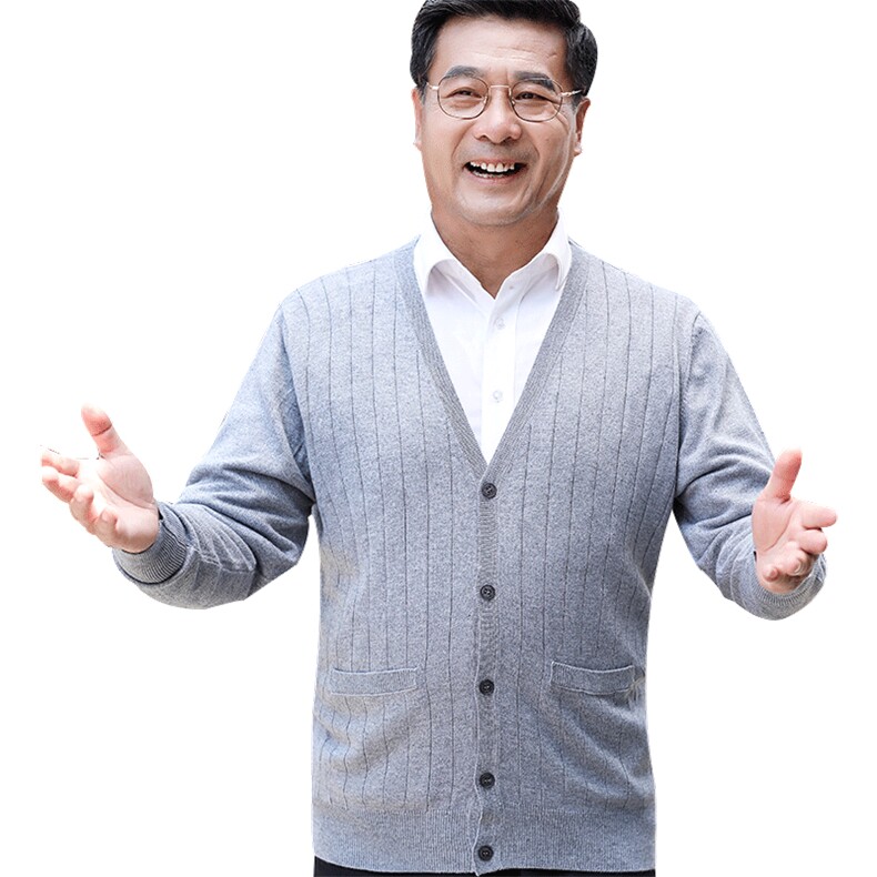 2024秋冬新款中老年男款V领纯色纽扣开衫,男装羊绒开衫,衣恋羊绒