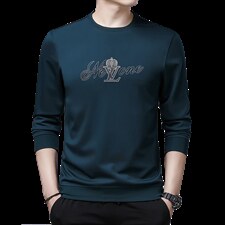 春秋季2023新款印花薄卫衣圆领宽松免烫中年商务休闲男士上衣，男装卫衣，电商B212（原钱塘6029）