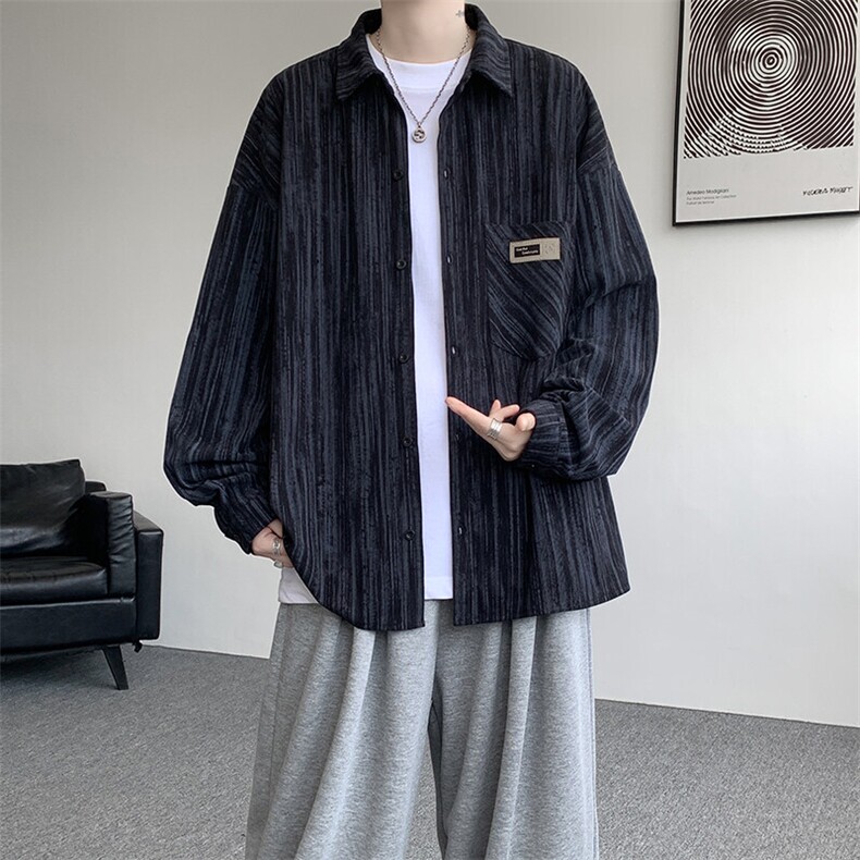 衬衫男秋季新款港风宽松灯芯绒扎染长袖衬衣CS3097-P42,男装衬衫,星座214-3