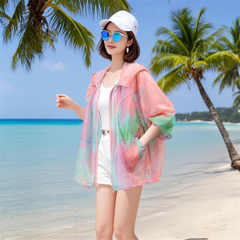 2026春夏新款印花轻薄时尚防晒衣宽松大版大码女外套B25697,女装防晒衣,板酷