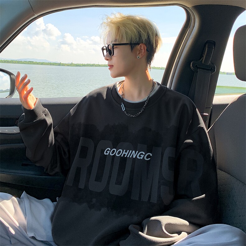 量大优菠萝格重磅圆领印花卫衣M-5XLP45控78WY2402，男装卫衣，电商B325