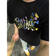 网图有货美式藤蔓花卉刺绣t恤男女夏季宽松情侣半袖上衣A410-P35，男装T恤，星座1505