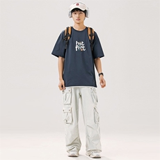 2025夏季新款男装日系潮牌印花圆领宽松短袖休闲T恤半袖T862-F44，男装T恤，电商A101（原外27）