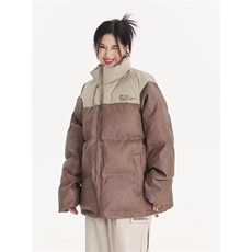 2025冬季新款美式街头复古PU皮鳄鱼纹拼色立领面包棉服外套男女潮，男装棉衣，星座1210-1
