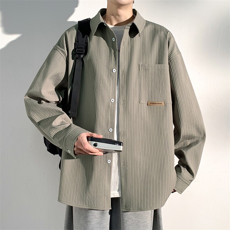 特批38无差价2024春季设计感大码长袖衬衫男潮牌简约百搭外套C871，男装衬衫，电商A001-1