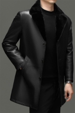 BG-H23008海宁男式山羊皮真皮皮衣男脱卸水貂内胆翻领夹克皮克服，男装皮衣，电商B360A（原721A）