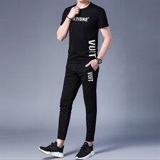 男士运动套装夏季新款2023新款短袖t恤宽松休闲长裤子两件套，男装休闲套装，电商B212（原钱塘6029）