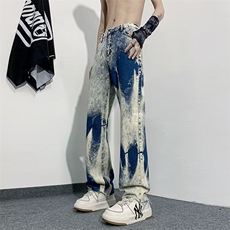 2025春季扎染设计渐变毛边牛仔裤hiphop直筒长裤潮牌现K8274-P42，男装牛仔裤，星座512-3