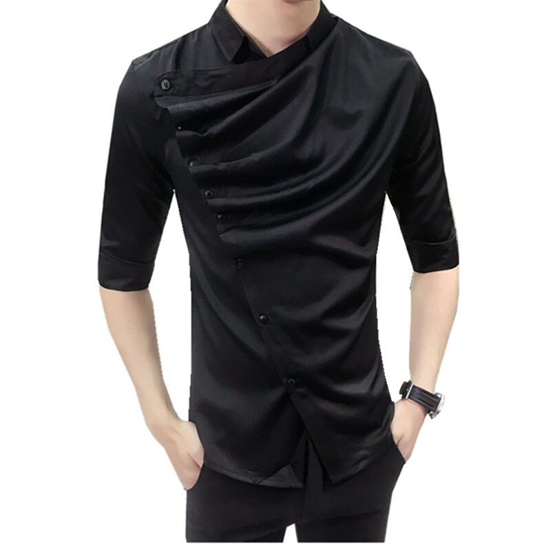 2021春夏男韩版修身衬衫发型师七分袖个性褶皱中袖工作服D24-P50,男装衬衫,星座419（原A233）