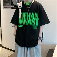 抖音供货、200克现货全棉印花宽松版型短袖T恤D223A-T2233-P25，男装T恤，电商019-1