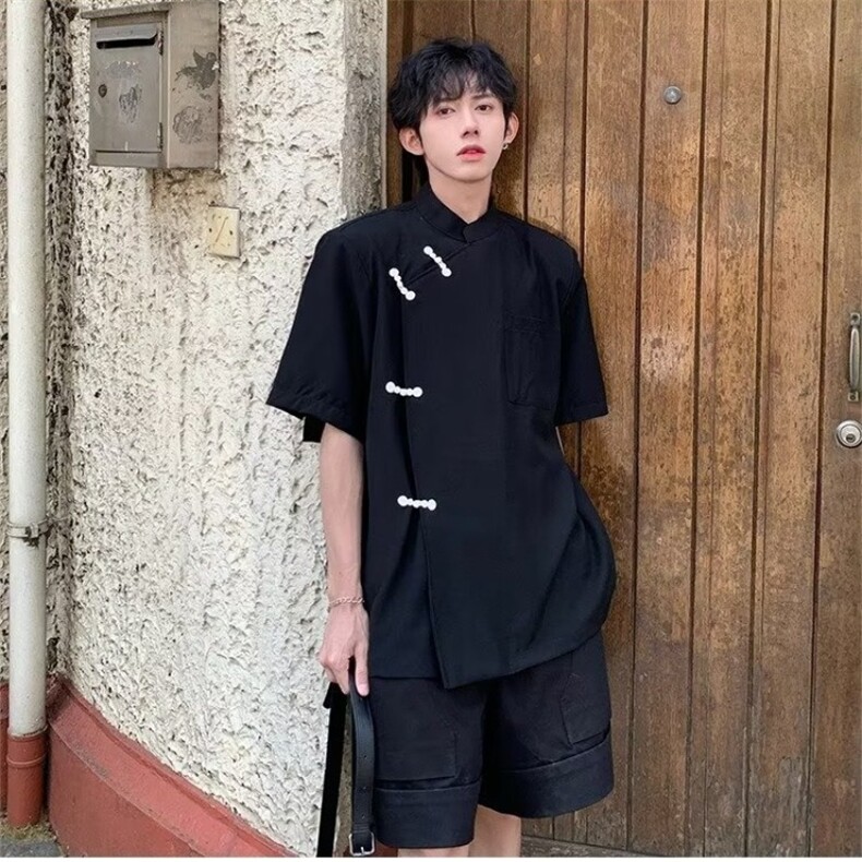短袖百搭衬衫原宿时尚潮流潮男ins标准夏季青春流行方领新款慵懒,男装T恤,星座506A
