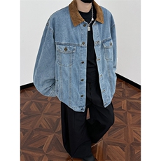 秋冬季拼接牛仔夹克潮流宽松休闲设计感外套，男装工装外套，星座410-6（原星座1304-1）