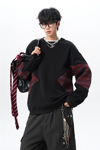 8XL-M 春秋季圆领拼接撞色民族风卫衣男新款潮牌上衣服WY005P58图片