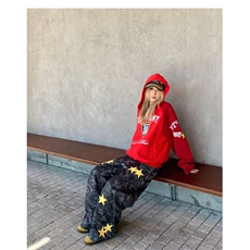 美式高街cleanfit星星迷彩工装牛仔裤男士宽松垂感直筒阔腿裤，男装牛仔裤，四季星座505