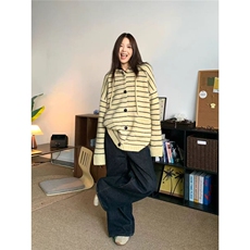 日系慵懒风条纹毛衣男女冬季2025新款加厚套头针织衫百搭内搭外套，男装针织衫/毛衣，星座506A