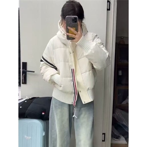短款羽绒棉服秋冬设计2025新款立领保暖加厚针织拼接棉衣时尚外套图片