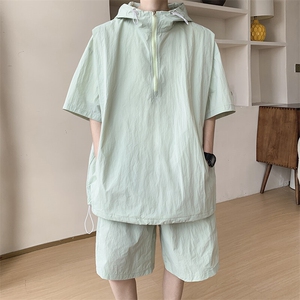 8XL-M休闲运动套装大码工装短袖冰丝薄款连帽户外防晒衣TZ1701P68图片