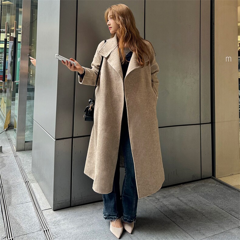2024秋冬新款加大加肥宽松中长款双面呢羊毛大衣外套女,女装毛呢外套,天丝秀