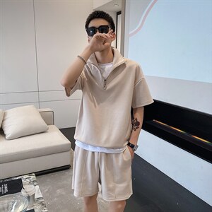 社会风秋纯色套头宽松休闲两件套装潮男B297-7725-P105控148图片