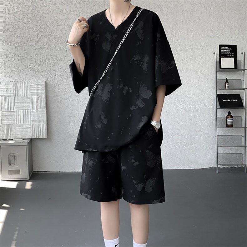 TZ786-特批55控98夏季新款扎染冰丝速干大码短袖短裤T恤套装,男装牛仔裤,电商A059