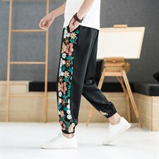 风冰丝潮刺绣男休闲裤宽松束脚运动裤休闲长裤019-p70，男装休闲裤，星座816-2（原B366-1）