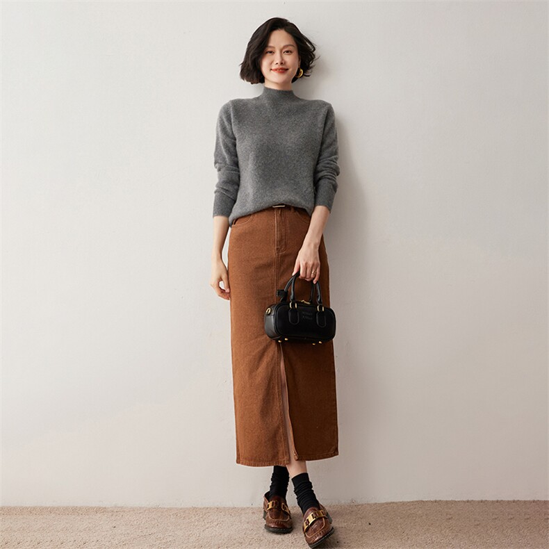 纯色套头半高领针织35%羊绒衫女2024年秋冬新款,女装羊绒衫,蒂暖羊绒